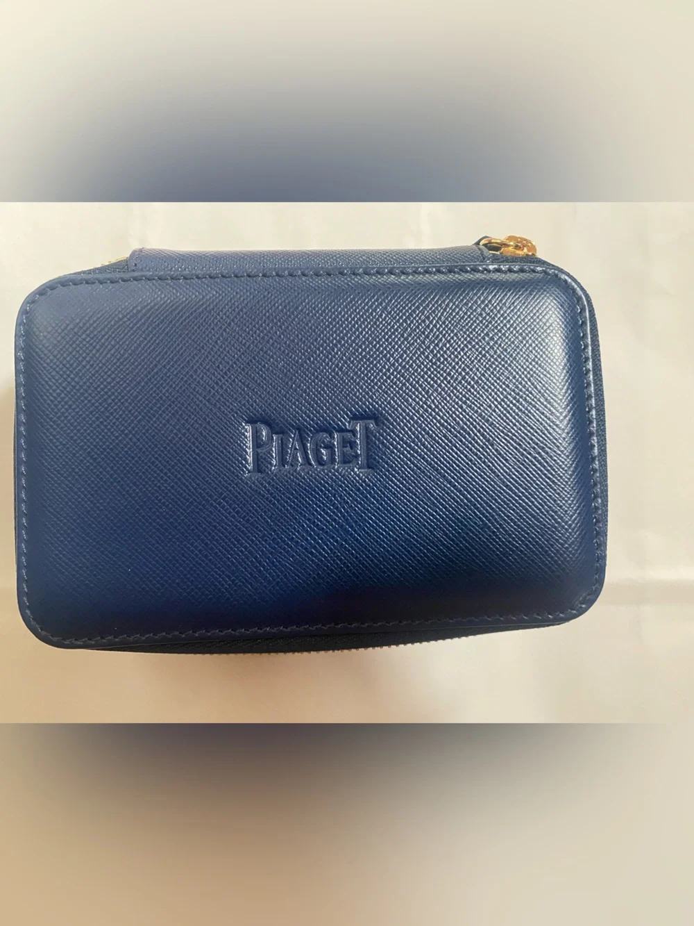 Leather Unisex Navy Leather Zippered Travel Case